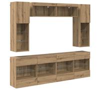vidaXL TV Wall Cabinet Set with LED 6 pcs Artisan Oak Engineered Wood, Modern Living Room, Rectangular Wall-Mounting TV Cabinet, Ample Storage Solutions, RGB LED Lighting, Customizable Design