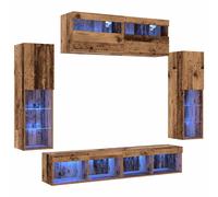 vidaXL 8 Piece TV Wall Unit Set with LED Lighting Oak Black Engineered Wood
