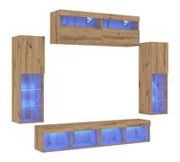 TV Wall Cabinet Set 8 Piece with LED Lights Floating TV Wall Units vidaXL