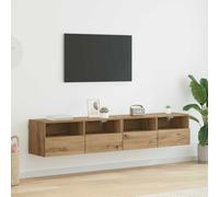 vidaXL 2 Door 2 Shelf Artisan Oak Wide Wall Mounted TV Unit Set of 2 - Size: 45.5 x 80 x 40cm - Brown - Wilko