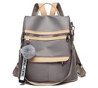 TVAFEDS Backpack Womens Backpack Waterproof Oxford Cloth Material Simple College Style Bag Youth Girl Gift Hair Ball Pendant(Gray)
