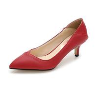 TVAFEDS High Heels Ladies Casual Everyday Spring and Autumn Pointed Toe Soft Leather High Heels Office Work Red Gold Shoes Large Size(6.5 UK)