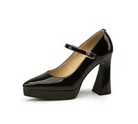 TVAFEDS High Heels Leather Shoes Women's Platform with Thick Soles High Heels Buckle Square Toes Summer Handmade(Schwarz,6.5 UK)