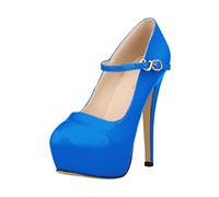 TVAFEDS High Heels Pink red Blue Black Patent Leather Pump Platform fine high-Heeled Shoes Large Women's Wedding(Blue,2.5 UK)
