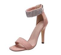 TVAFEDS High Heels Sandals Woman Summer Cover The Stilettos High Heel Square Head Slip On Party Modern Shoes(Pink,4.5 UK)