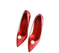 TVAFEDS High Heels Summer Elegant Women's Bride Wedding Party Shoes Pearl Satin Pair High Heels Solid(Red,3.5 UK)