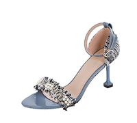 TVAFEDS High Heels Summer Internet Hot Sandals Women Shoes Ankle-Strap Buckle High Heels Stilettos Kitten Open Toe Girl(1.5 UK) Blue