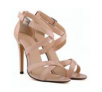 TVAFEDS High Heels Summer Women Concise Solid Patent Leather Rome Sandals Open Toe High Heels Shoes Cross Buckle Party For(6)