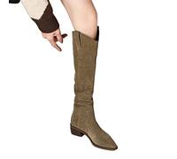 TVAFEDS High Heels Women Suede Knee High Boots Ladies Solid Toe Tall Heels Shoes Female Autumn Winter Long Boot(4.5 UK)