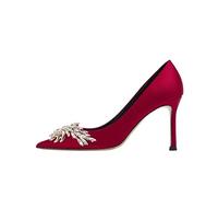 TVAFEDS High Heels Women's High-heeled Wedding Shoes, Silk Satin Heels, Luxurious Diamond Pointy For The Party(1.5 UK)