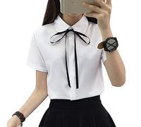 TVAFEDS Ladies Tops Summer White Short-sleeved Female T-shirt With Bowknot Plus Size Student Tooling Shirt(S)