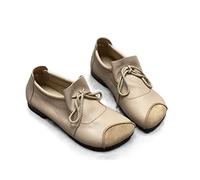 TVAFEDS Loafers Shoes for Women Handmade Cowhide Brown Old Color Stitching Thin Shoulder Strap Women's Shoes Milk White Strange Shape Shallow(Beige,5.5 UK)