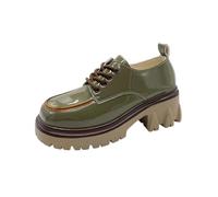 TVAFEDS Loafers Shoes for Women Women's Patent Leather Square Head Cross Strap Serrated Thick-Soled Anti-Slip Loafers Color Matching High Heels(Gray,2.5 UK)