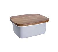 TVAFEDS Lunch Box Ceramics Butter Fresh Keeping Box for Kitchen,with Wooden Lid, Insect Proof and Dust-Proof, Can be Stored in The Refrigerator