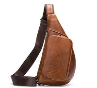 TVAFEDS Man Bags for Men Leather Messenger Bag Men Shoulder Chest Strap(Brown)