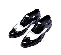 TVAFEDS Mens Shoes Black White Wingtip Luxury Patent Leather Dress Shoes Brown Gents Suit Brogues Grooms Wedding Classic Oxfords for Male(Schwarz,8.5 UK)