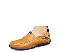 TVAFEDS Mens Shoes Mens Loafers Shoes Luxury Hand-stitched Cow Leather Men's Comfortable Slip-on Driving Casual Soft Bottom Man(Khaki,7.5 UK)