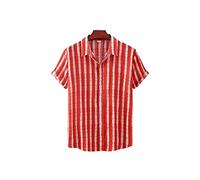 TVAFEDS Men's T-shirts Men Cotton Polyester Summer Short Sleeve Shirt Striped Breathable Beach Male Shirts Casual Blouse For(L)