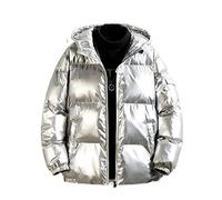 TVAFEDS Puffer Jacket Mens Men Warm Jacket Winter Glossy Younger Hooded Plus Size Thick Padded Boy Overcoat(Silver,M)