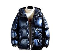 TVAFEDS Puffer Jacket Mens Men Warm Jacket Winter Glossy Younger Hooded Plus Size Thick Padded Boy Overcoat(Navy blue,3XL)