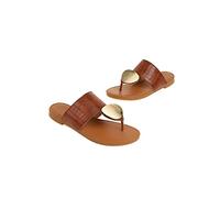 TVAFEDS Sandals for Women Women Leather Summer Sandals Shoes Retro Thin Straps Open Toe Beach Slides Flat with Woman Plus Female Footwear(Brown,5.5 UK)