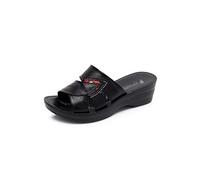 TVAFEDS Sandals for Women Women Slippers Shoes Genuine Leather Casual Slides Summer Retro Solid Mother Wedges Flip Flops(Schwarz,10)