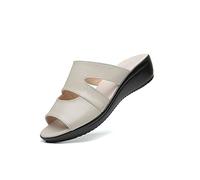TVAFEDS Sandals for Women Women Slippers Shoes Genuine Leather Casual Slides Summer Retro Solid Mother Wedges Flip Flops(8.5)