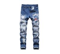 TVAFEDS Trousers for Men Club Mens 3D Printing Jeans Denim Black Wolf Pattern Printed Punk Straight Cotton Casual Print Pants Plus Size(Blue,10.5 UK)