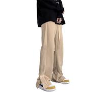 TVAFEDS Trousers for Men Men Pants Patchwork Sweatpants Loose Straight Split Trouser Solid Color Casual Male Hip Hop Clothing(Khaki,M)