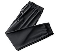TVAFEDS Trousers for Men Men's quick-drying sports pants breathable ice silk nine points loose mesh running fitness summer(Black feet,4XL)