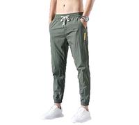 TVAFEDS Trousers for Men Mens Trousers Summer Ice Silk Fashion Elastic Waist Nine Points Length Pants Men Casual Sports Joggers Pant(Green,L (50-60 KG))