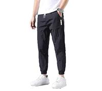 TVAFEDS Trousers for Men Mens Trousers Summer Ice Silk Fashion Elastic Waist Nine Points Length Pants Men Casual Sports Joggers Pant(Schwarz,XXL (65-75 KG))