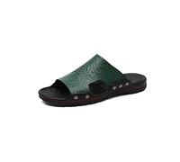 TVAFEDS Walking Sandals Men Genuine Leather Men Slippers Concise Slides Sandals Man Summer Footwear Sandalias Super Light Beach Plus Size(Green,10.5)