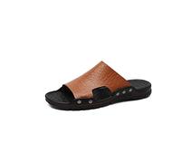 TVAFEDS Walking Sandals Men Genuine Leather Men Slippers Concise Slides Sandals Man Summer Footwear Sandalias Super Light Beach Plus Size(Brown,9.5)