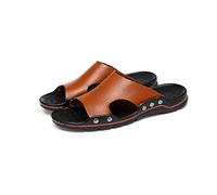 TVAFEDS Walking Sandals Men Men's Leather Sandals Classic Summer Slippers Soft Original Outdoor(Auburn,10)