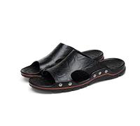 TVAFEDS Walking Sandals Men Men's Leather Sandals Classic Summer Slippers Soft Original Outdoor(Schwarz,10)