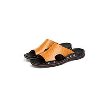 TVAFEDS Walking Sandals Men Men's Leather Sandals Classic Summer Slippers Soft Original Outdoor(Yellow,9.5)