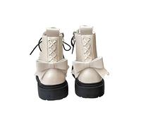 TVAFEDS Womens Boots Black Booties Female Bow Autumn And Winter Platform Shoes Rubber Designer Leather(White,5.5 UK)