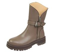 TVAFEDS Womens Boots Black Chunky Platform Ankle Boots for Women Autumn Thick Bottom Motorcycle Shoes Woman Metal Buckle Leather Short Botas(Khaki,3.5 UK)