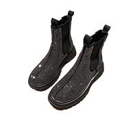 TVAFEDS Womens Boots Boots, Women's Round Head, Shoes, Luxury Designer, Crystal Low-cut Rock, Rubber Ankle, Ladies Autumn Black(2,5.5 UK)