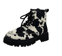 TVAFEDS Womens Boots Cow Patterns Faux Suede Ankle Boots Women Med-heels Shoes Black Platform Booties Ladies Short Autumn Winter(8.5)