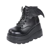 TVAFEDS Womens Boots Gothic Fashion Cosplay Women Boots Punk Street Cool Black Wings Platform Wedge Heel Lace Up Woman Shoes(Patent Leather,5.5 UK)