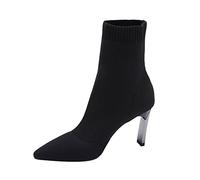 TVAFEDS Womens Boots Heels Socks Boots Women Casual Ladies Shoes Slip On For Soft Ankle Keep Warm Woman Winter(Schwarz,2.5 UK)