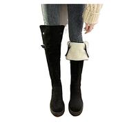 TVAFEDS Womens Boots Luxury Thin leg over-the-knee woman zip thick heels stretchturned-over edge wool fur winter boots women(Schwarz,2.5 UK)