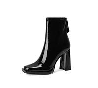 TVAFEDS Womens Boots Rain Boots Female PU Square Thick Heel Winter Patent Leather Zipper Solid Color(Schwarz,2.5 UK)