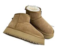 TVAFEDS Womens Boots Snow Boots Fur Women's Genuine Sheepskin Wool Thick-soled Warm Shoes Men And Women Winter Booties(Brown,6.5 UK)