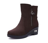 TVAFEDS Womens Boots Winter Strong Thick Bottom Leather Short Plush Fur Lined Women Ankle Snow Boots Super Warm Platform Shoes(Auburn,8.5 UK)