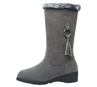 TVAFEDS Womens Boots With Low Gladiator Plush Winter Mature Warm Zipper Motorcycle Boots Designer Platform Shoes(Grau,5.5 UK)