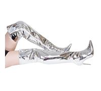 TVAFEDS Womens Boots Women Boots Mirror Platform Pointy Toe Punk High Thin Heels Over The Knee Long Autumn Winter Zip Silver Casual Party Shoes(10.5 UK)