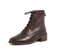 TVAFEDS Womens Boots Women's authentic leather boots, medium thick high-heeled shoes with cross straps on the back, zippered short, black and brown, autumn and winter(Brown,5.5 UK)